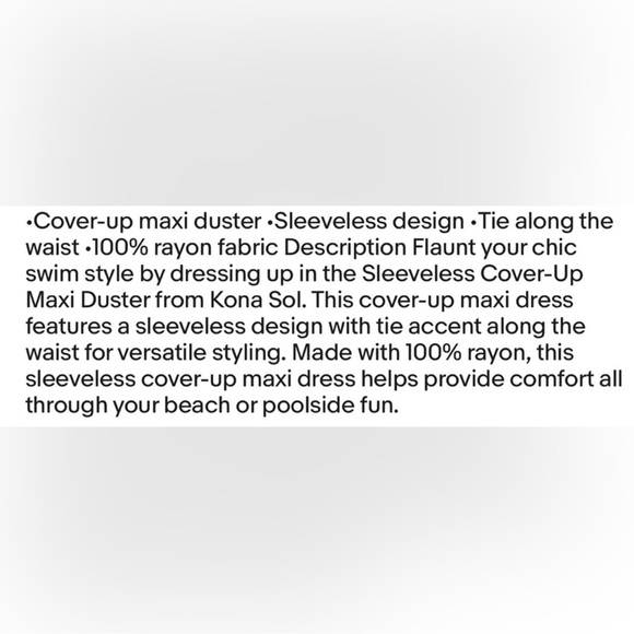 NWT Kona Sol Sleeveless Cover Up Maxi Duster - Tropical Print - size L/XL - Picture 5 of 7